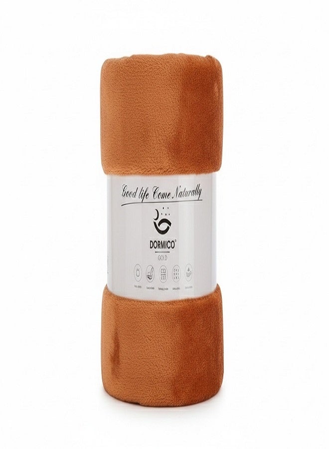 DORMICO Fleece Blanket 200x240 cm Microfiber Soft Warm Lightweight Plain Double Bed Blanket Brown - Image 1